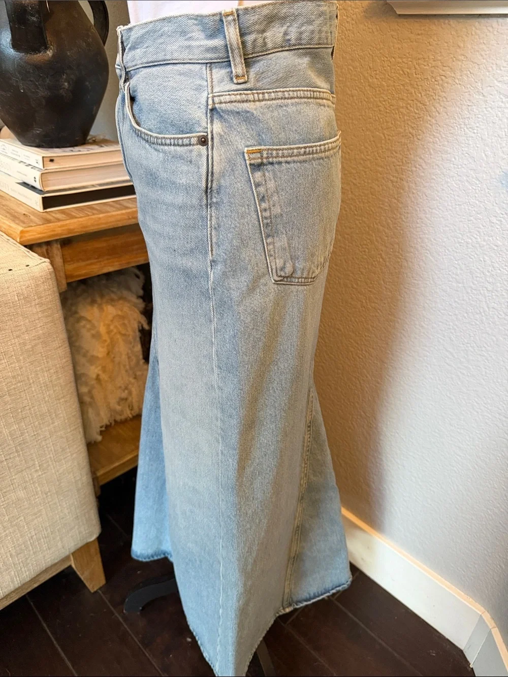 COS Blue Panelled Denim Maxi Skirt 100% Cotton High Rise Size 4